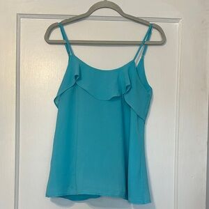 Naked Zebra Turquoise Ruffle-Trim Spaghetti Strap Tank Blouse